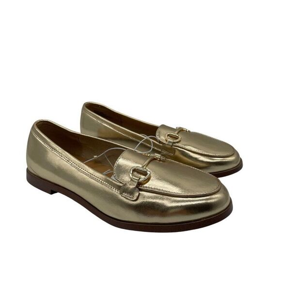 J. Crew Crew Cuts Girls Metallic Gold Horse Bit Loafers Flats Sz 5 Preppy Shool - Picture 1 of 12